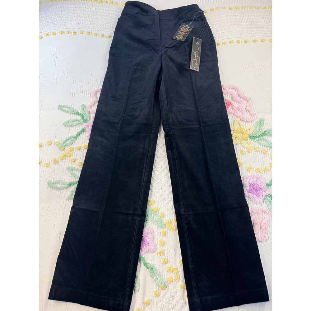 DG2 Diane Gilman‎ Black Velvet Moleskin Wide Leg Trousers Pants Size 8 NWT